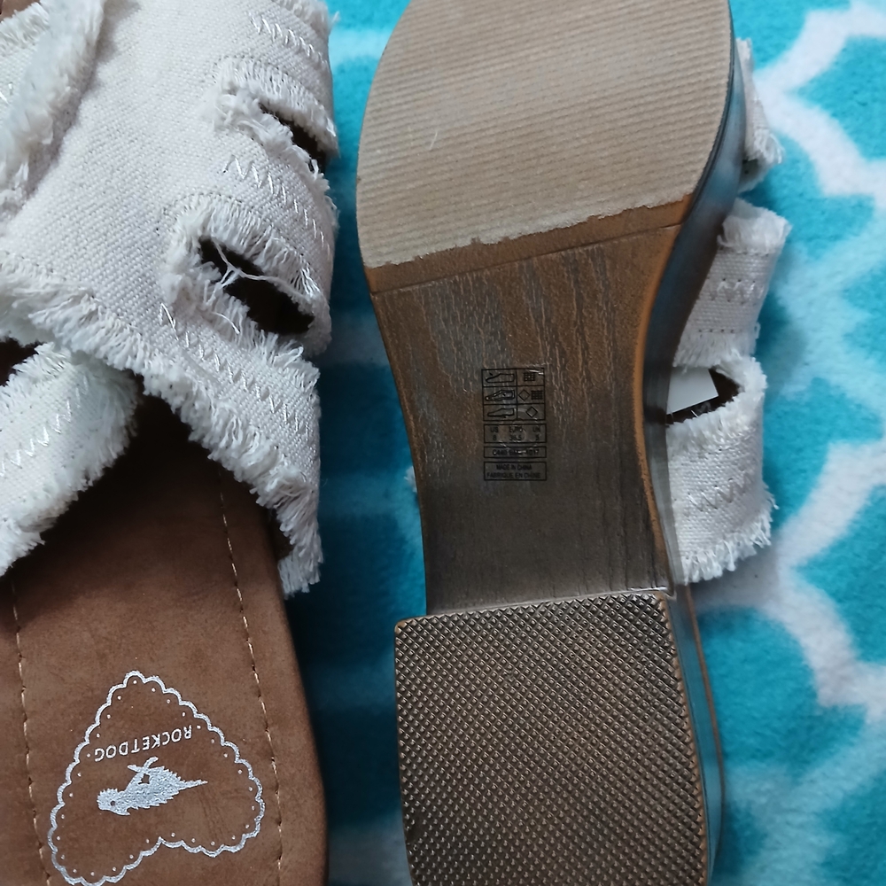 White Frayed Slide Sandals - Picture 4 of 5